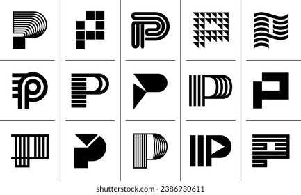 Abstract flat line letter P logo mark design set