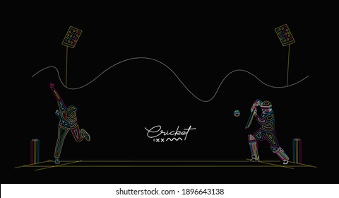 Abstract flat line pattern with batsman and bowler playing cricket championship background. Use for cover, poster, template, brochure, decorated, flyer, banner.