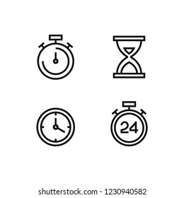 Abstract flat line style time and clock vector icon set on a white background