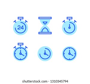Abstract flat line style time and clock vector icon set on a white background