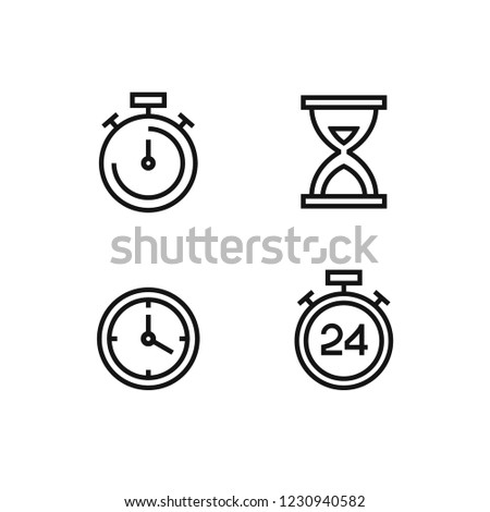 Abstract flat line style time and clock vector icon set on a white background