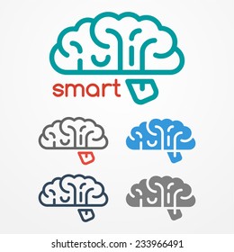 Abstract flat looking human brain logo set in different colors