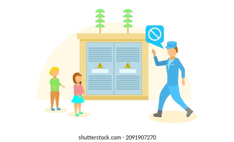 Abstract Flat Man Danger Of Transformer Substations Electric Shock First Aid Cartoon People Character Concept Illustration Vector Design Style Healthcare Medical Electrocute