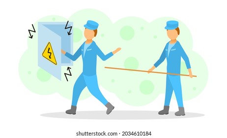 Abstract Flat Man Helps With Electric Shock First Aid Cartoon People Character Concept Illustration Vector Design Style Healthcare Medical Electrocute