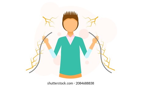 Abstract Flat Man Holding A Wire And Was Eelectrocuted First Aid Cartoon People Character Concept Illustration Vector Design Style Healthcare Medical Electrocute