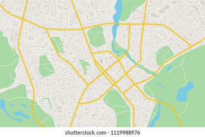 Abstract Flat Map Of City. Plan Of Town. Detailed City Map. Vector Illustration