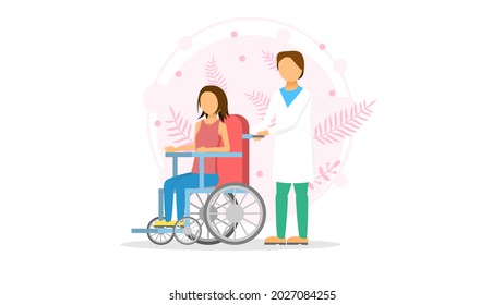 Abstract Flat Medic Man Rolls A Wheelchair With A Woman Cartoon People Character Concept Illustration Vector Design Style Healthcare Medical Foot Problems