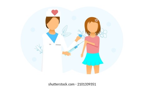 Abstract Flat Medic Man Vaccinates Child Cartoon People Character Concept Illustration Vector Design Style Coronavirus COVID-19 Mass Vaccination Healthcare Epidemic