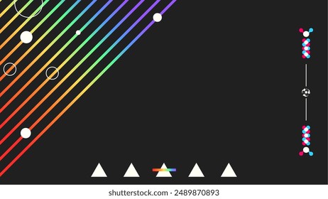 Marco plano Abstractas del estilo del arte moderno, blanco con el degradado del arco iris en el fondo negro con los divisores