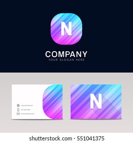 Abstract flat N icon sign symbol company logo with business card vector design