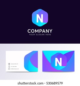 Abstract flat N letter logo iconic sign with company business card vector design