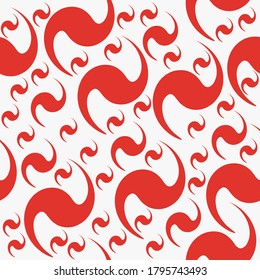 Abstract flat objects of the same shape and different sizes on a light background for textiles. Seamless pattern. Dynamic composition of red bright elements on a pink background.