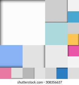 Abstract flat paper squares background in bright colors