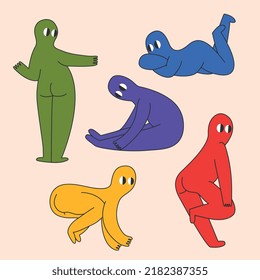 Abstract flat people. Colorful silhouettes of people. All components are separated. Happy human poses. Cool dudes.