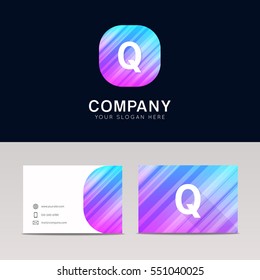 Abstract flat Q icon sign symbol company logo with business card vector design