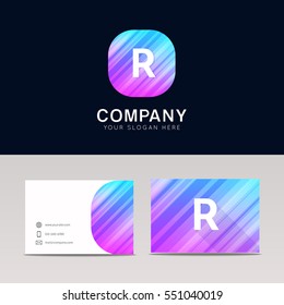 Abstract flat R icon sign symbol company logo with business card vector design