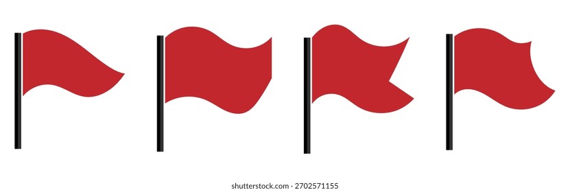 Abstract flat red graphical flag icons on white page. Concept texture fixation red flag icons set. Set of red flag icons on white background. EPS 10. 