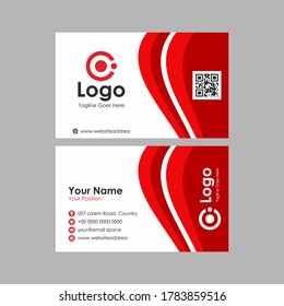 abstract flat red white wavy business card design, professional stylish name card template vector