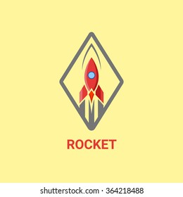 Abstract flat rocket vector logo rhombus. Startup rocket logo.