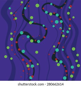 Abstract flat seamless background with curl sea grass and colorful bubbles