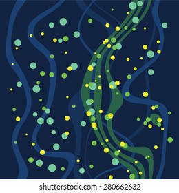 Abstract flat seamless background with curl sea grass and colorful bubbles