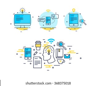 Abstract flat style business idea concept with computer and technology icons