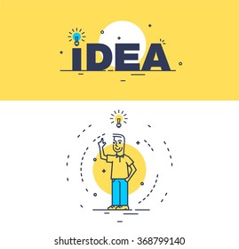 Abstract flat style business idea concept with lightbulb and man