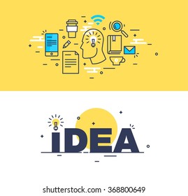 Abstract flat style business idea concept with computer and technology icons