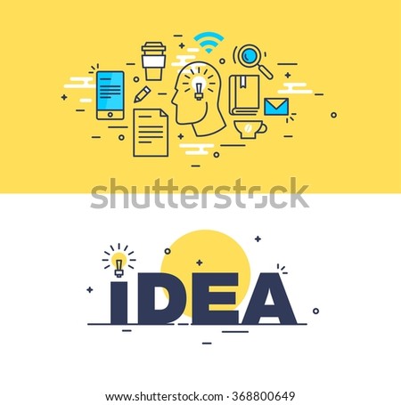 Abstract flat style business idea concept with computer and technology icons