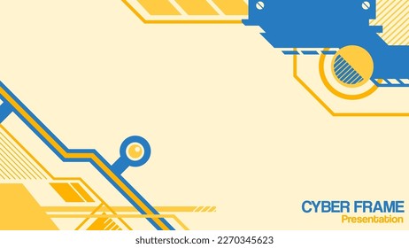 Abstract Flat Style Cyberpunk Presentation Frame Template, Blue and Yellow Border with White Background