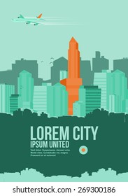  Abstract Flat Style Flyer with Skyscrapers and Modern Buildings - Vector Illustration