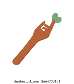 Abstract flat style hand with heart symbol in diverse human skin tone. Gesture of love and care with finger pose. Perfect for solidarity, charity, and aid in creative concepts.
