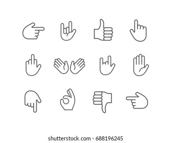 Abstract Flat Style Line Icon Hand Emoji Emoticon Set