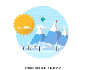 Abstract Flat Style Winter Landscape Background. Flat Vector Illustration