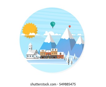 Abstract Flat Style Winter Landscape Background. Flat Vector Illustration