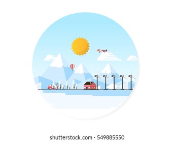 Abstract Flat Style Winter Landscape Background. Flat Vector Illustration