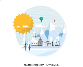 Abstract Flat Style Winter Landscape Background. Flat Vector Illustration