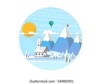 Abstract Flat Style Winter Landscape Background. Flat Vector Illustration