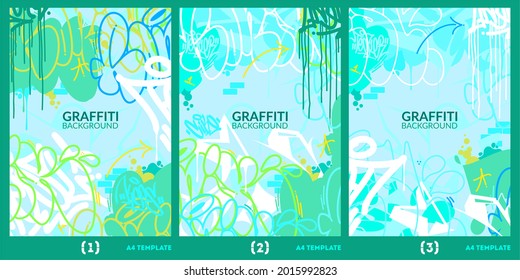 Abstract Flat Urban Street Art Graffiti Style A4 Poster Vector Illustration Art Template Background Set