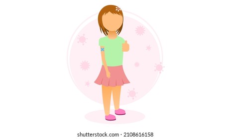 Abstract Flat Vaccinated Child Cartoon People Character Concept Illustration Vector Design Style Coronavirus COVID-19 Mass Vaccination Healthcare Epidemic