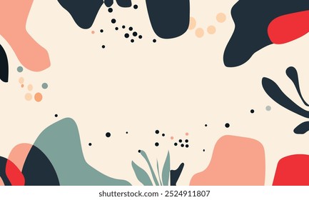 Abstract flat vector background with simple shapes and organic forms, muted green color palette, modern design elements, minimalist style, flat lay composition