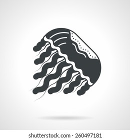 Abstract flat vector icon with black silhouette jellyfish on white background.