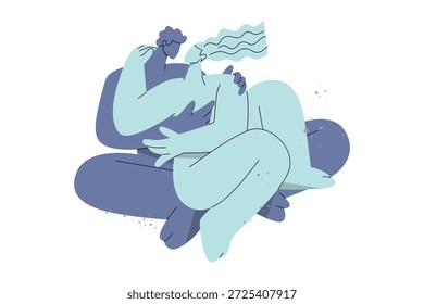 Abstract flat vector illustration of a happy couple hugging, Symbolizing love, Romance, Connection, Embracing, Emotional warmth in a modern minimal style.
