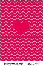 Abstract flat vector illustration - heart and waves on red background for Valentine`s Day cards, greetings, invitations, prints, posters, stickers, banners, flyers, wedding design and decoration, web.