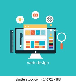 Abstract flat vector illustration of web design and development concepts. Elements for mobile and web applications