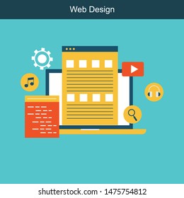 Abstract flat vector illustration of web design and development concepts. Elements for mobile and web applications.