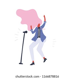 Abstract flat woman dancing and singing. Vector people series