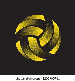 Abstract flat yellow halftone volleyball silhouette isolated on black background