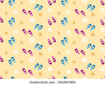 Abstract. Flip flops pattern seamless summer background. design for mask face, pillow, clothing, fabric, gift wrap. Vector.
