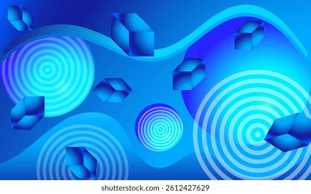 Abstract Floating Blue Cube Modern Background